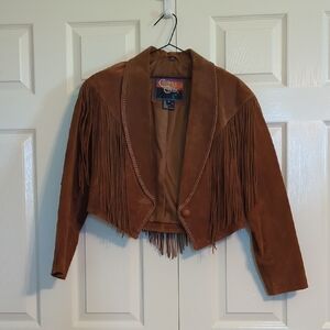 Brown Suede Blazer with Fringe Details